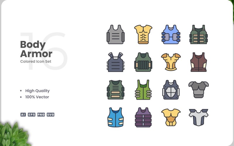 16 Body Armor Ikon Färg Set