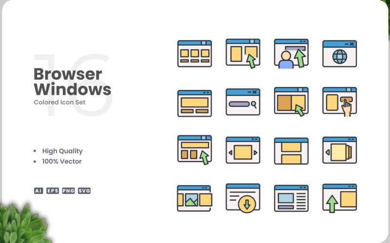 16 Sada barev ikon prohlížeče Windows