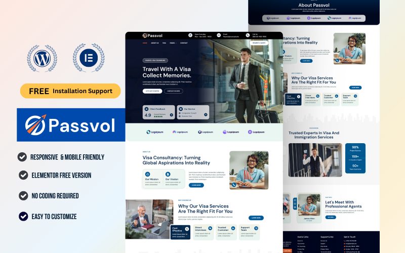 Passvol — Vize ve Göçmenlik Danışmanlığı WordPress Elementor Kiti