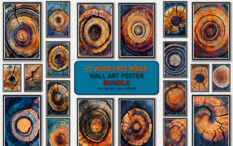 Wandposter-Paket mit Baumringen aus Holz