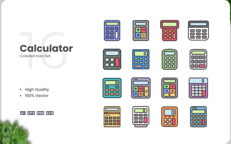Conjunto de 16 colores de iconos de calculadora