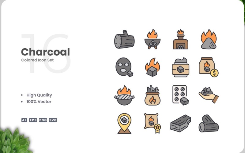 16 Houtskool Pictogram Kleurenset