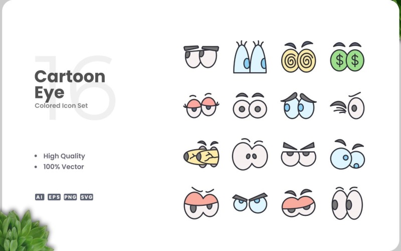 16 set di colori per icone degli occhi dei cartoni animati