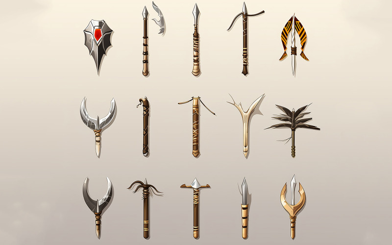 Images de conception d'un ensemble d'armes tribales