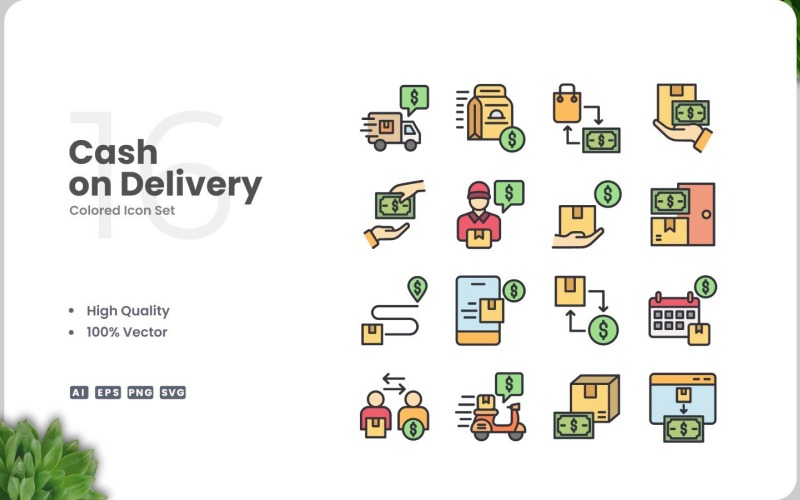 16 Cash on Delivery Icon Color Set