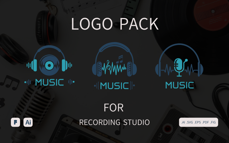 Modello di pacchetto logo musicale per studio di registrazione
