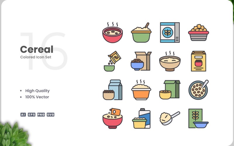 16 Collezione di icone di cereali colorate