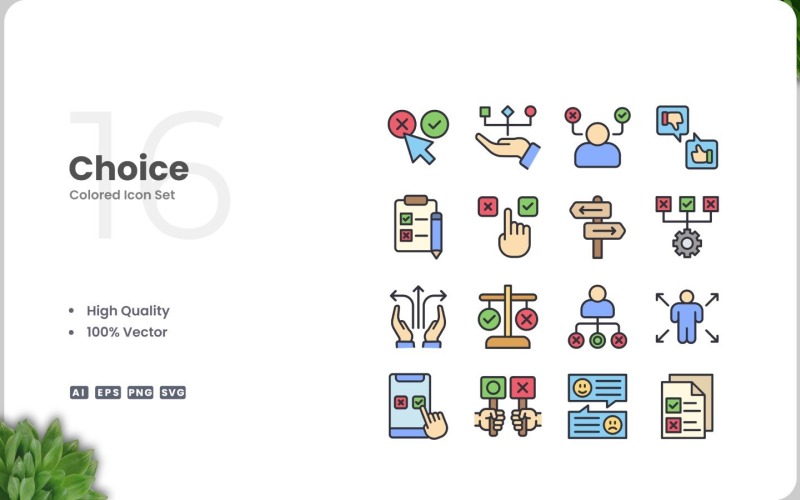 Collezione di colori con 16 icone di scelta