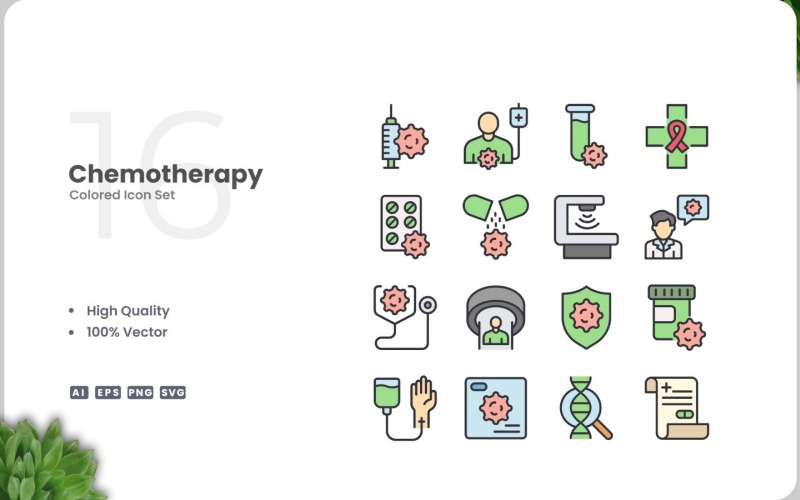 16 Chemotherapie-pictogramkleurenset