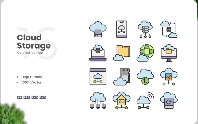 16 Cloud Storage Icon Color Set