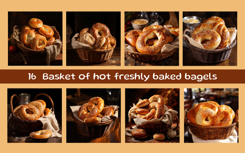 Cesta de bagels recién horneados y calientes