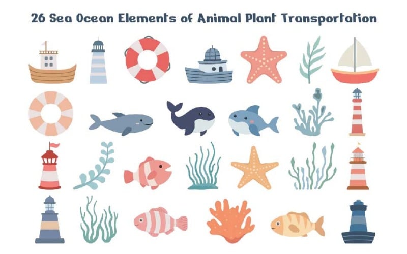 26 Sea Ocean Elements of Animal Plant Transportation