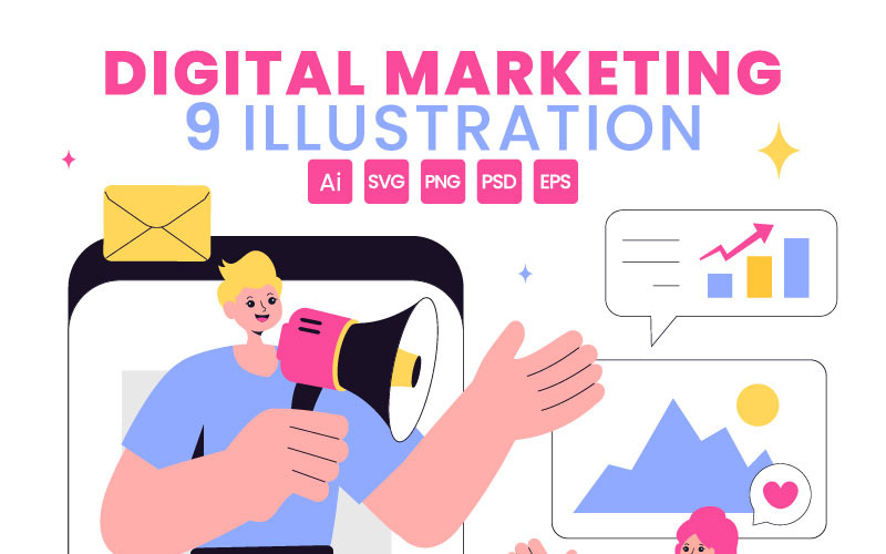 9 Illustration för digital marknadsföringsstrategi