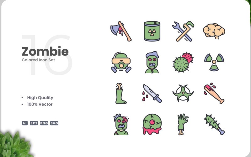 16 Цветовая коллекция иконок зомби