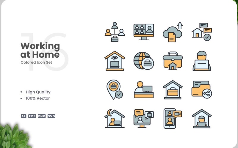 16 Thuiswerken Pictogram Kleurenset