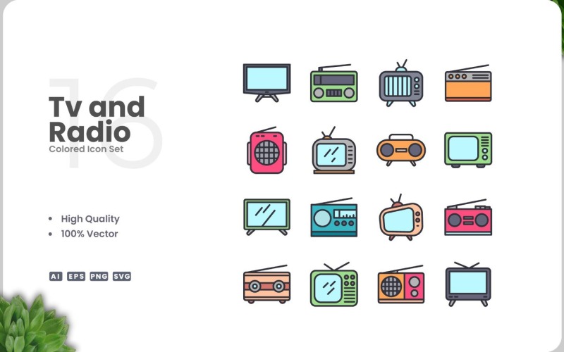 16 Tv ve Radyo Simge Renk Seti