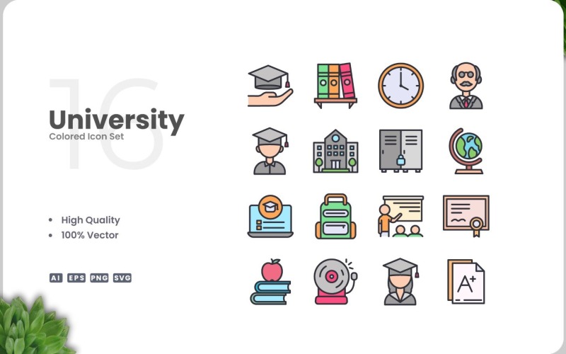 16 Universiteitspictogramkleurenset