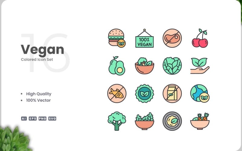 Колекція кольорів значків 16 Vegan