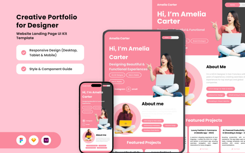 Amelia Carter - Landingspagina voor moderne creatieve portfolio's