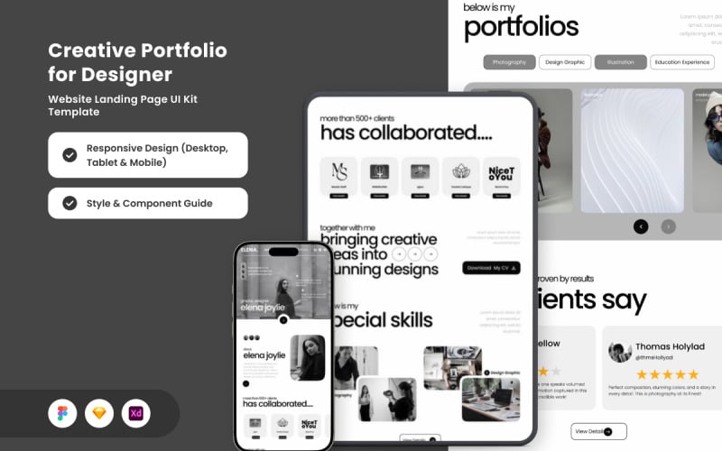 Elena Joylie – Page de destination de portfolio contemporaine pour les designers