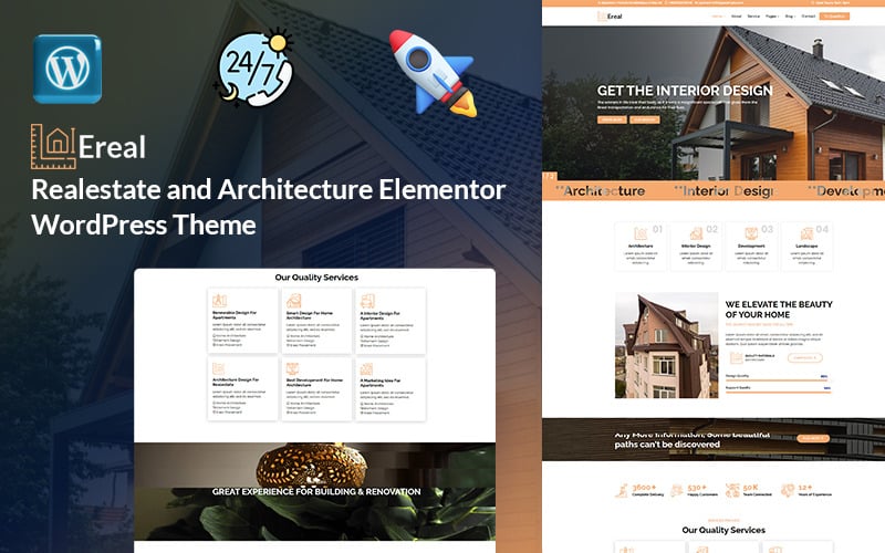Ereal - Real Estate,  Architecture,  Apartment, House, Flat Rent Elementor WordPress Theme