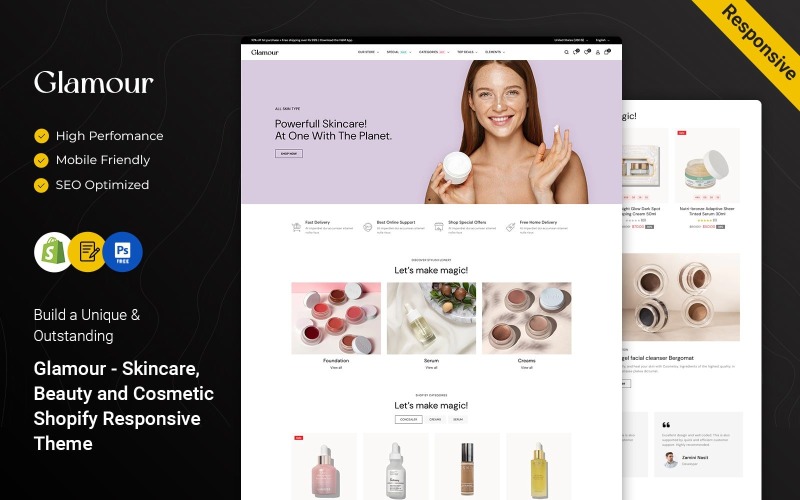 Glamour - 护肤、美容和化妆品 Shopify 响应式主题