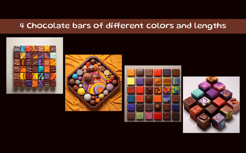 Különböző színű és hosszúságú csokoládészeletek