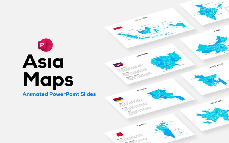 PowerPoint 幻灯片专业动画亚洲地图 - 数字文件