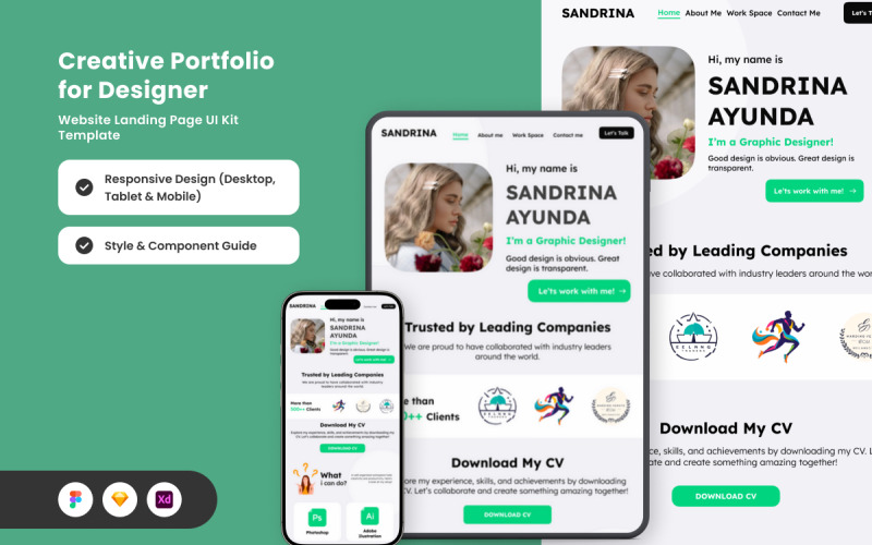 Sandrina Ayunda - цільова сторінка портфоліо креативного дизайнера