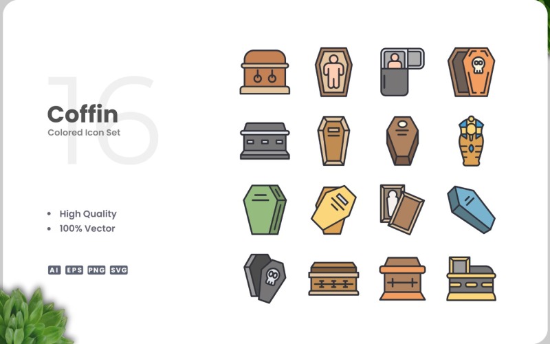 16 Цветовая коллекция иконок гроба