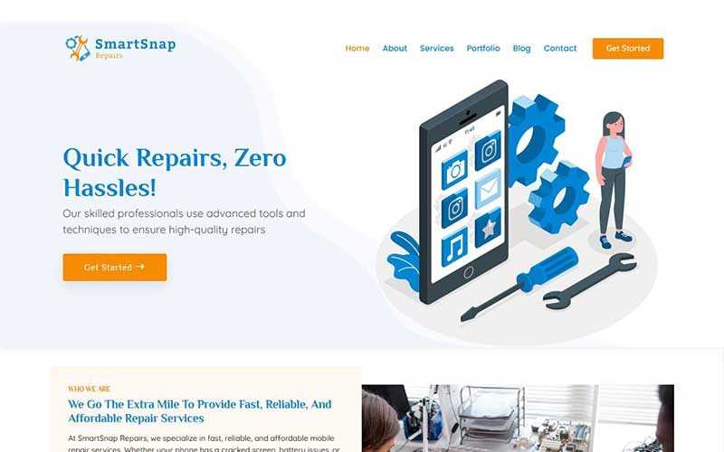 Smartsnap Repair - Webbplatsmall för mobilreparationer
