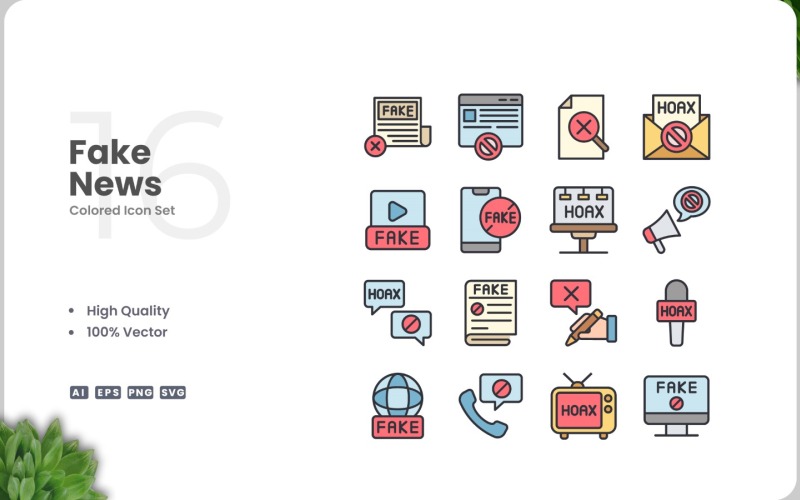 16 Fake News Icon Color Set