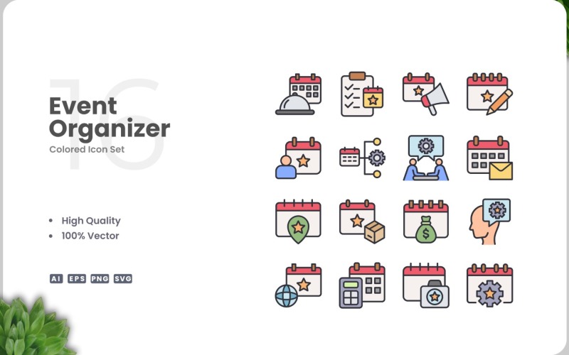 16 Kleurenset voor pictogrammen van evenementenorganisatoren
