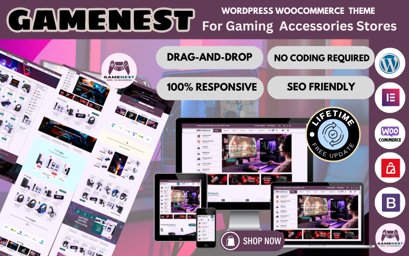 GameNest - Negozio di accessori per giochi WooCommerce Elementor Tema reattivo