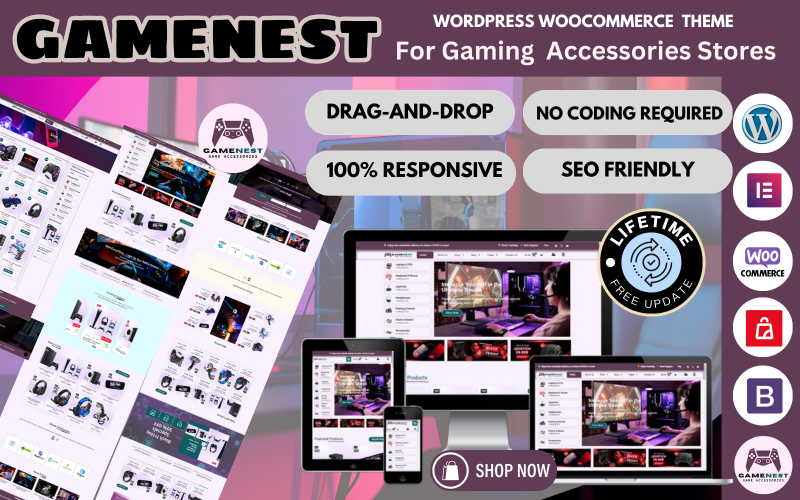 GameNest - Tienda de accesorios para juegos Tema WooCommerce Elementor Responsive