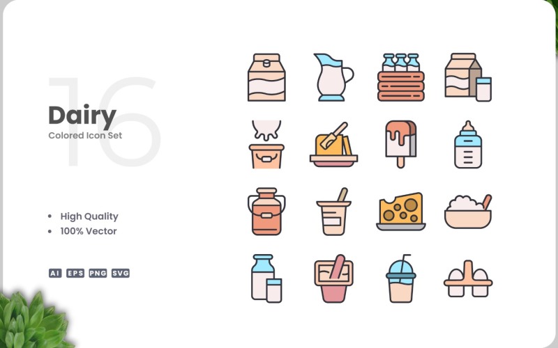16 Dairy Icon-kleurencollectie