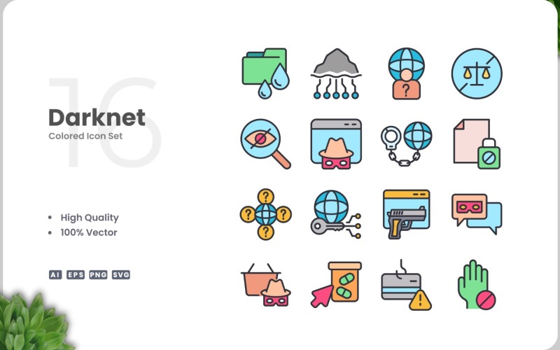 16 Darknet-pictogramkleurenset