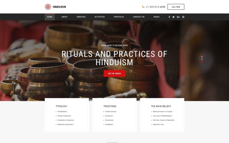 Hindoeïsme - Grootse religieuze organisatie HTML-websitesjabloon met meerdere pagina's