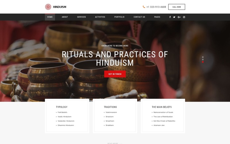 Hinduismo - Hermosa organización religiosa Plantilla de sitio web HTML de varias páginas