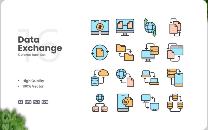16 Data Exchange Icon Color Set