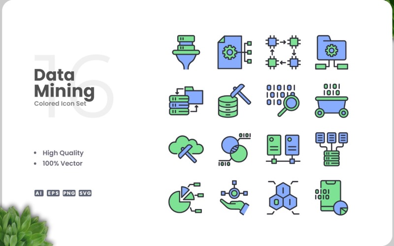 16 set di colori per icone di data mining