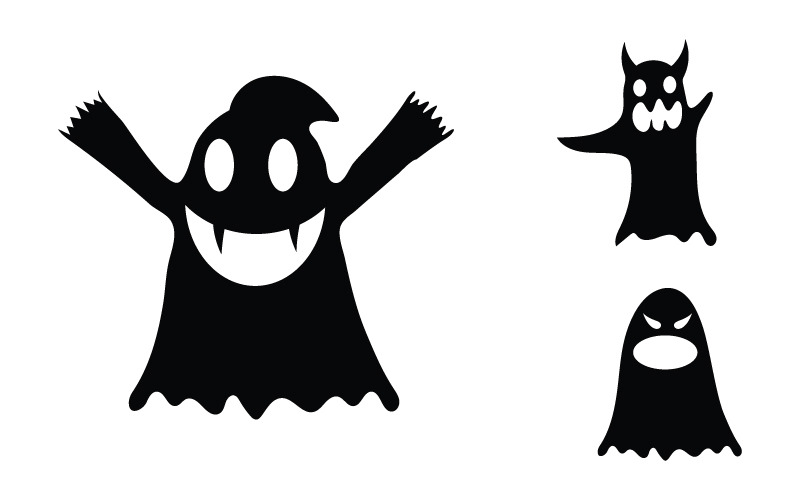Ilustración de diseño de icono vectorial de fantasma lindo negro v.7