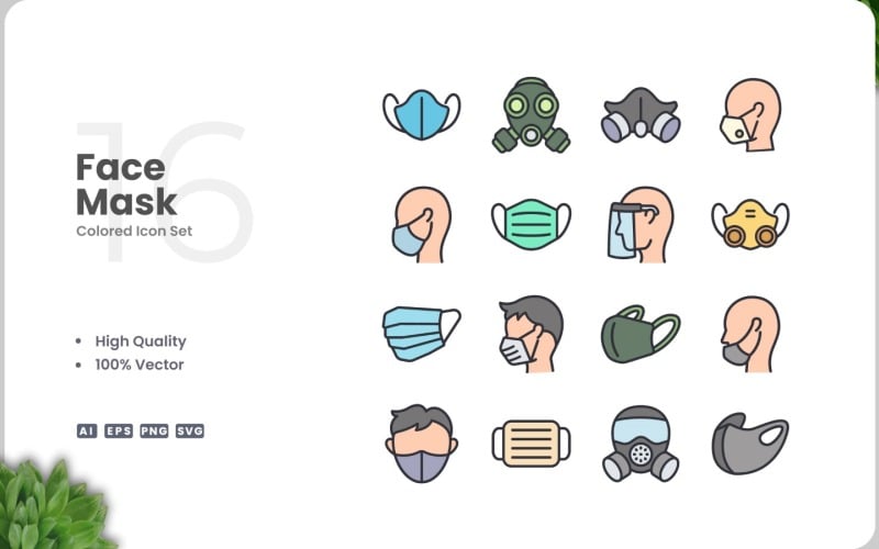 16 Gesichtsmasken-Symbol-Farbsatz