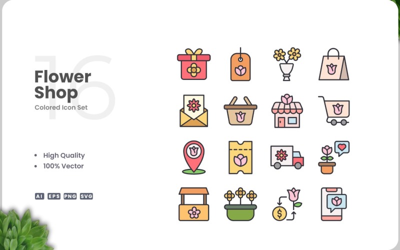 16 Набор цветов для иконок цветочного магазина