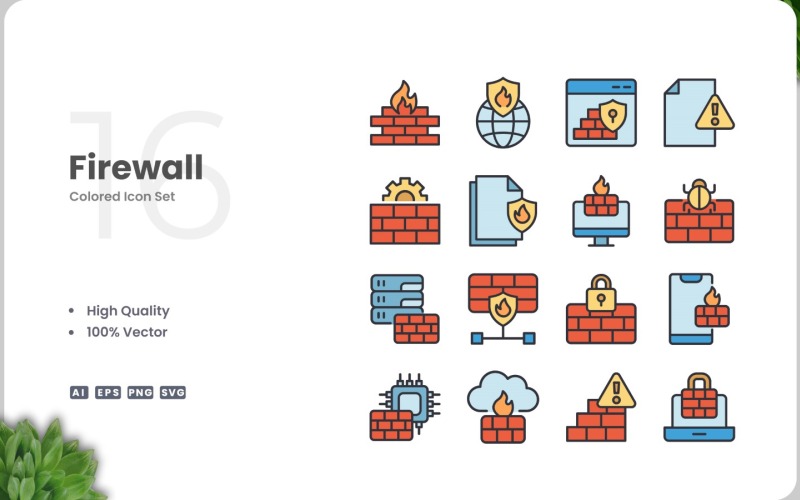16 Sada barev ikon brány firewall