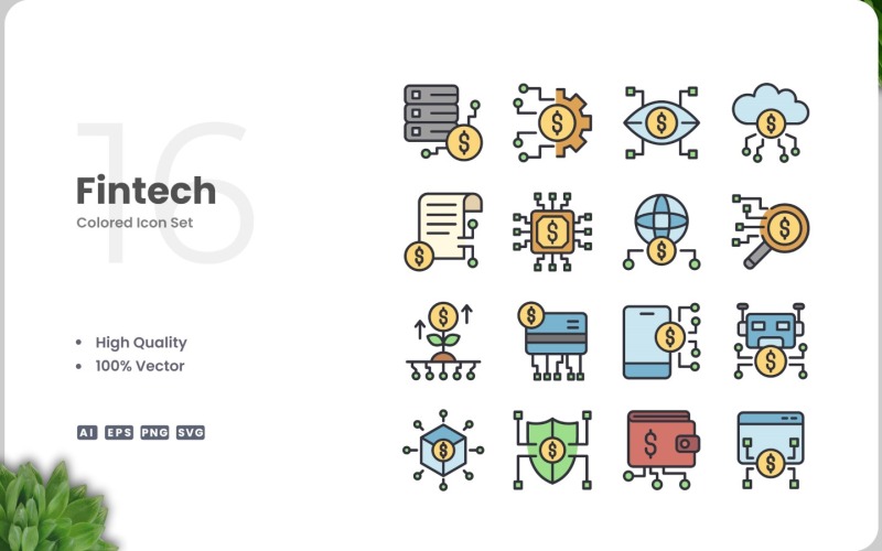 16 set di colori per icone Fintech
