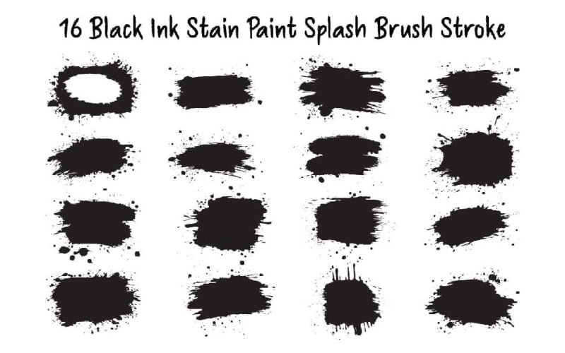 16 Black Ink Stain Paint Splash Brush Stroke