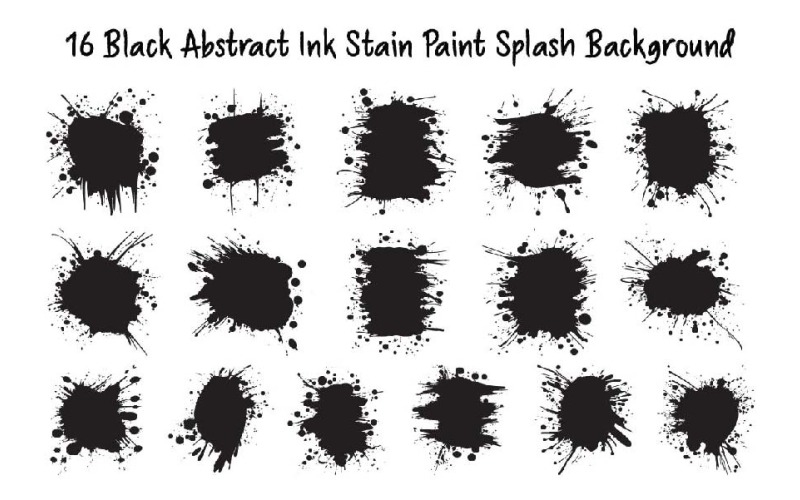 16 Fundo de respingos de tinta preta abstrata