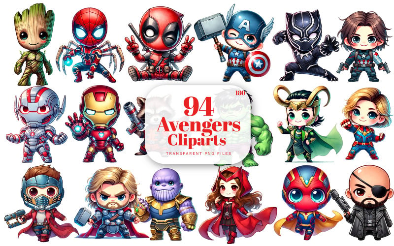 Lindos dibujos animados de los Vengadores, dibujos animados de superhéroes, Hulk, Spider-Man, Thor, Pantera Negra, Iron Man PNG