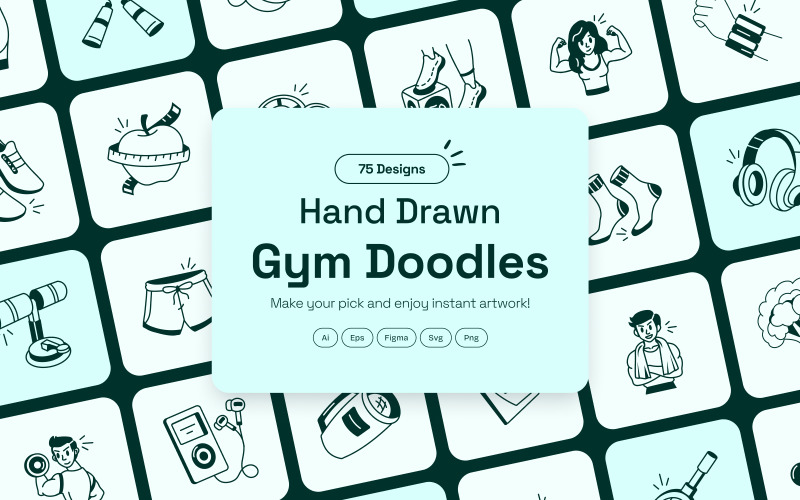 Modern Spor Salonu Doodle Simgeleri seti